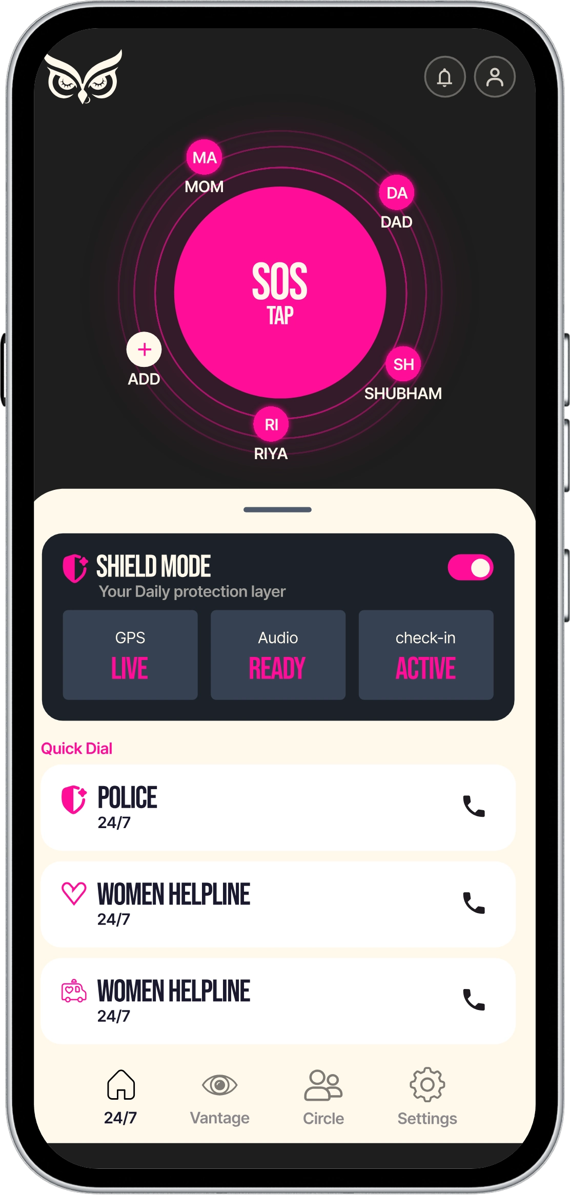 NAZR SOS App Interface